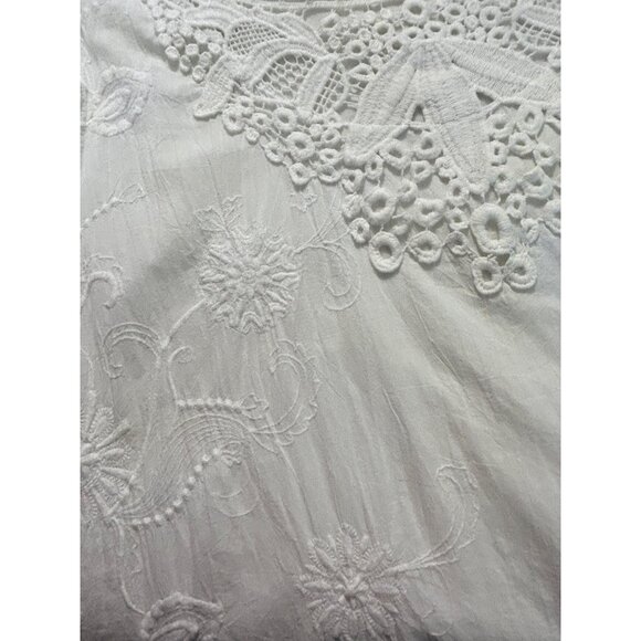 Chicos White Lace-Trim Tunic Top Size 2 Large 100% Cotton Embroidered - Picture 6 of 6